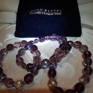 Set of 3 Joan Rivers Faceted Purple Faux Amethyst  Crystals Stretch Bracelets